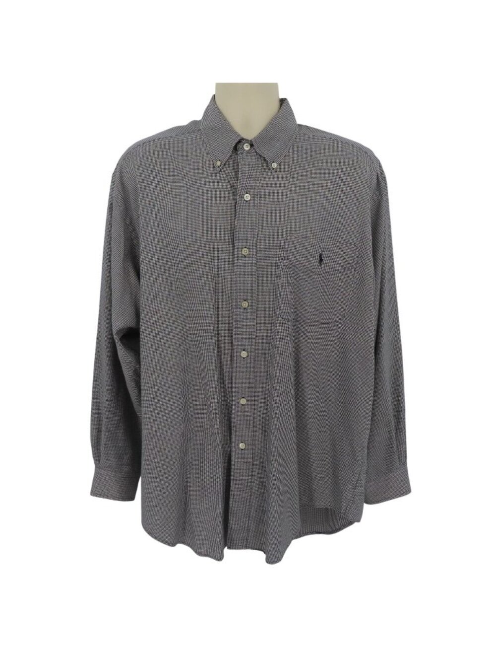 Ralph Lauren Golf Men Large Tilden Blue White Houndstooth Long Sleeve Shirt Top